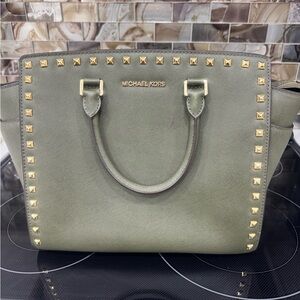 Michael Kors Olive Satchel with Gold Accents